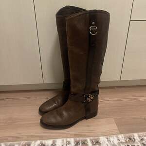 Tory Burch Brown Pebbled Leather Tall Riding Logo Boots Wm Sz 8.5
